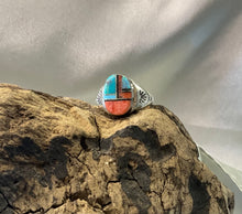 Sterling Silver Multi Stone Inlay Ring