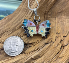 Sterling Silver Inlay Multi Stone / Shell Butterfly Necklace
