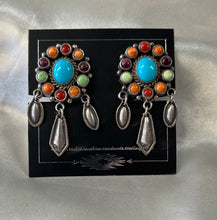Sterling Silver Turquoise and Multi-Stone Inlay Earrings
