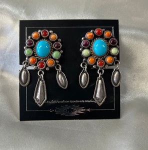 Sterling Silver Turquoise and Multi-Stone Inlay Earrings