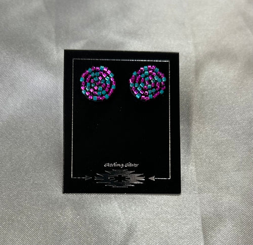 Beaded Round Stud Earrings