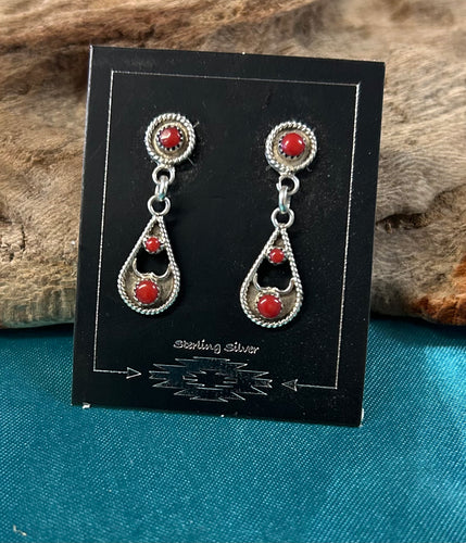 Red Coral Sterling Silver Earrings