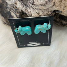 Kingman Turquoise Bear Fetish Stud Earrings