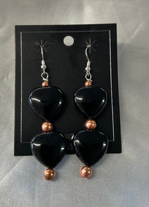 Black Onyx Heart Dangle Earrings