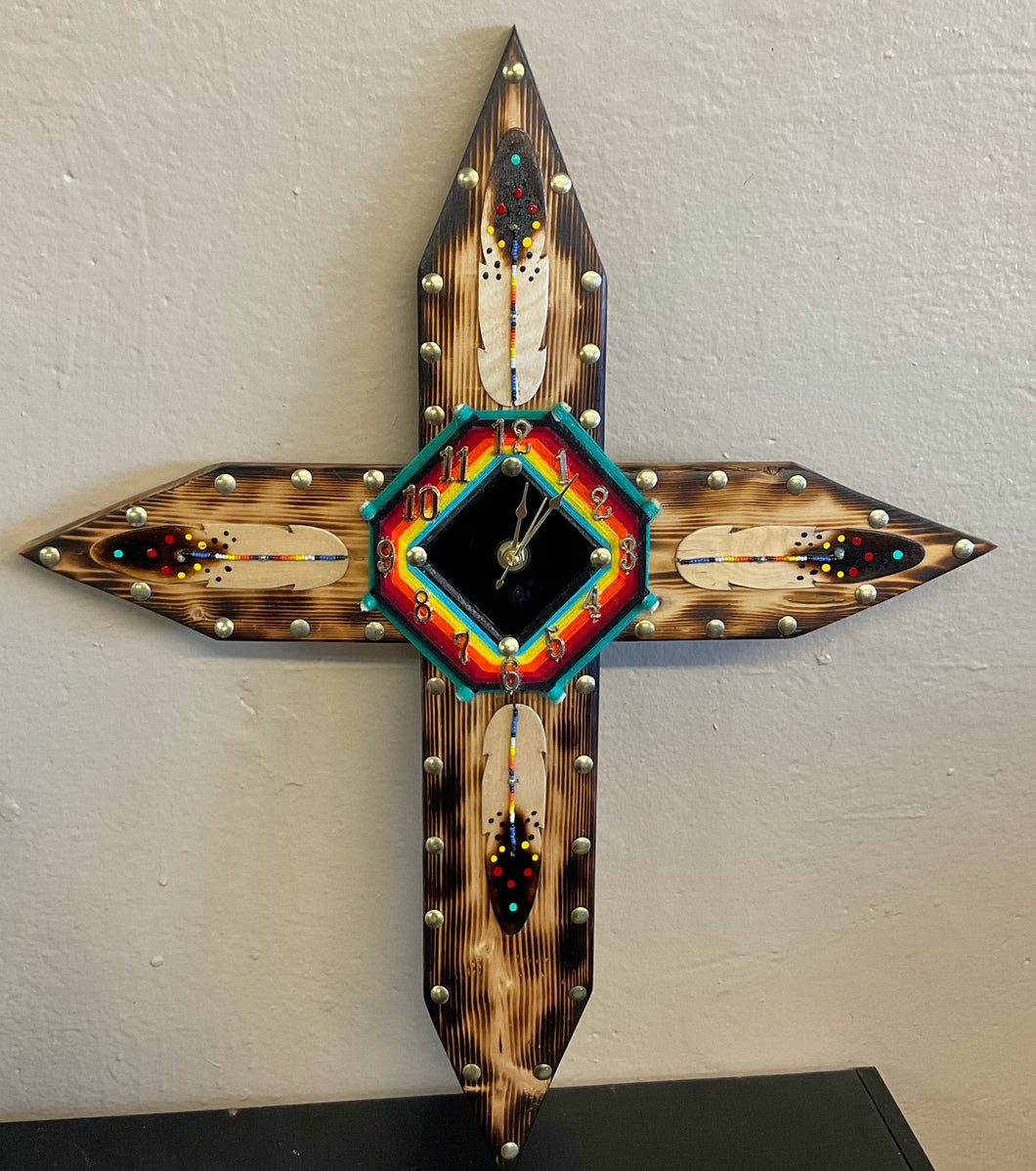 Wood Cross with Clock
