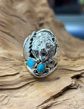 Sterling Silver Men's Bear Ring w/ Sleeping Beauty Turquoise size 10