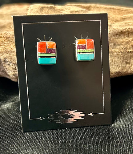 Turquoise and Multi-Stone Sterling Silver Earrings