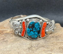 Skyhorse Turquoise and Red Coral Sterling Silver Bracelet