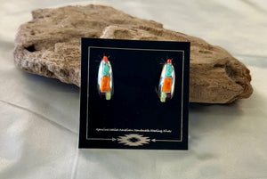 Sterling Silver Turquoise and Multi-Stone Inlay Earrings