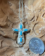 Sterling Silver w/ Sleeping Beauty Turquoise Cross Necklace