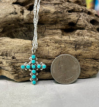 Sterling Silver Cross Necklace w/ Sleeping Beauty Turquoise 24"