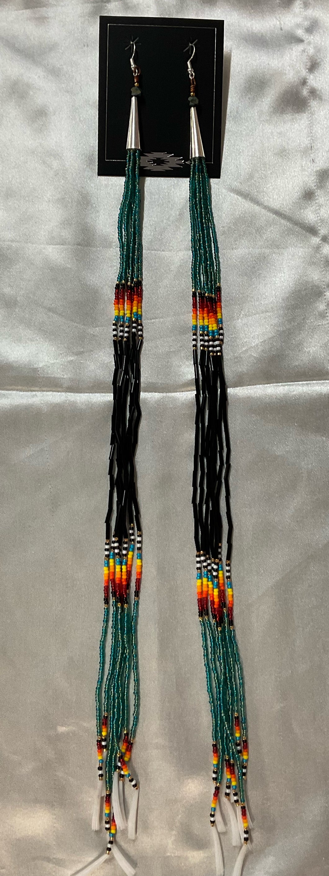 Beaded X-Long Dangle Earrings