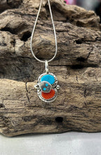 Sterling Silver Pendant w/ Red Coral and Sleeping Beauty Turquoise 20"