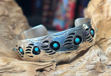 Sterling Silver Bear Paw Bracelet w/ 10 Sleeping Beauty Turquoise Stones