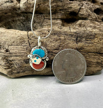 Sterling Silver Pendant w/ Red Coral and Sleeping Beauty Turquoise 20"