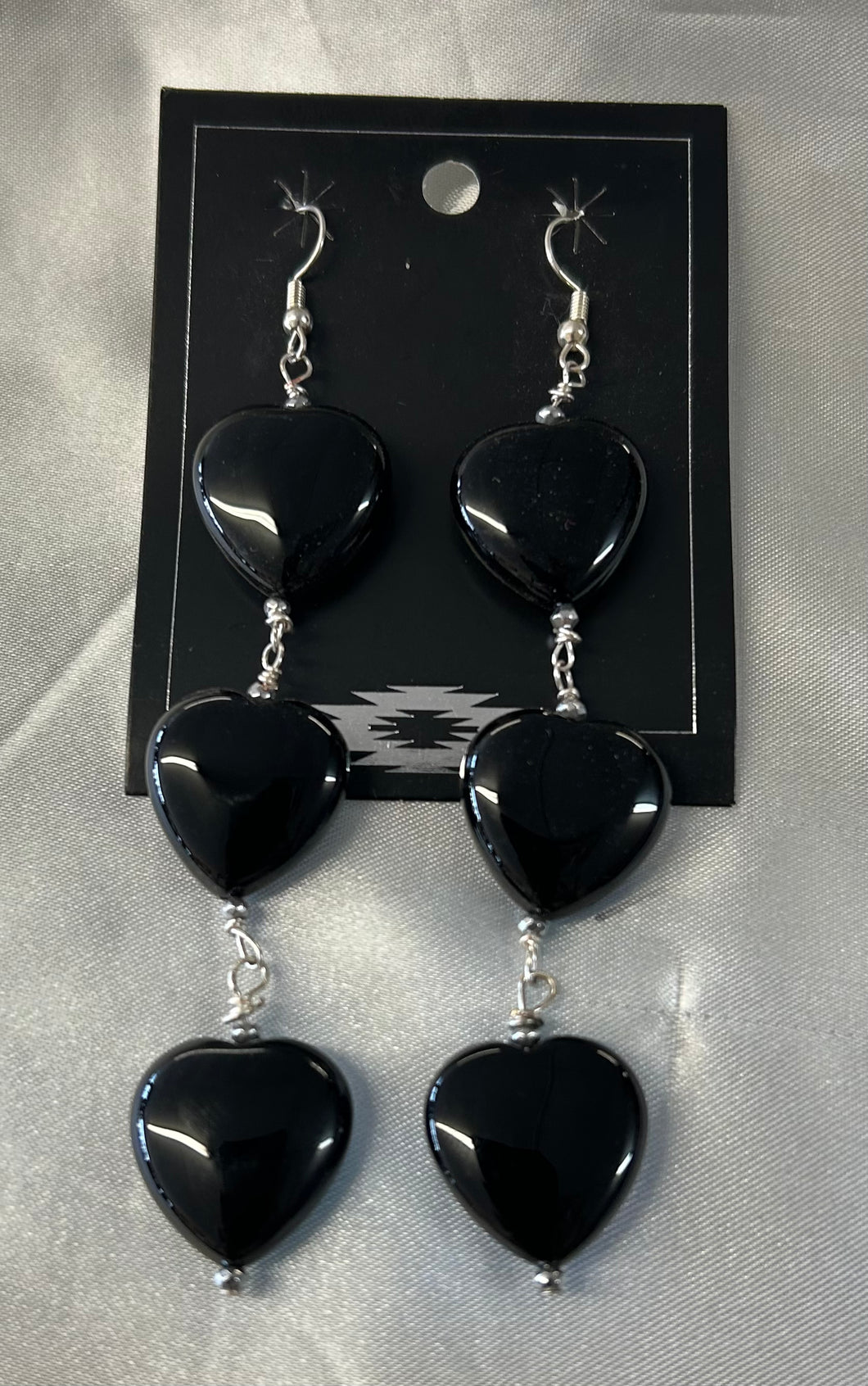 Black Onyx Heart Dangle Earrings
