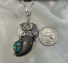 Sterling Silver Bear Claw Pendant w/ Morenci Turquoise