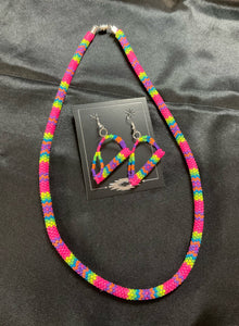 Beaded Cord Necklace W/Earrings