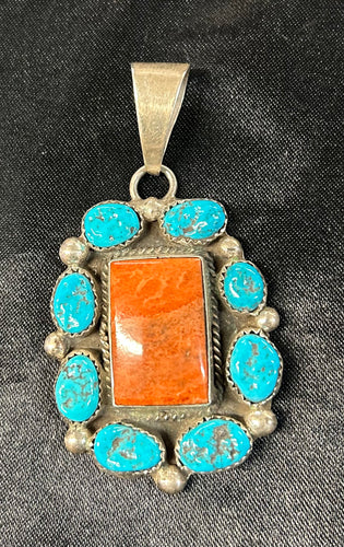 Sleeping Beauty Turquoise w/ Apple Coral Pendant