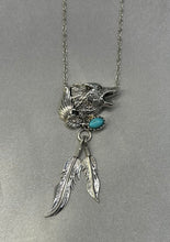 Sterling Silver Coyote Necklace w/ Sleeping Beauty Turquoise Stone 18"