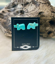 Kingman Turquoise Bear Fetish Stud Earrings