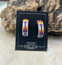 Sterling Silver Beaded Hoop Stud Earrings