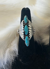 Sterling Silver Three Stone Morenci Turquoise Ring size 7