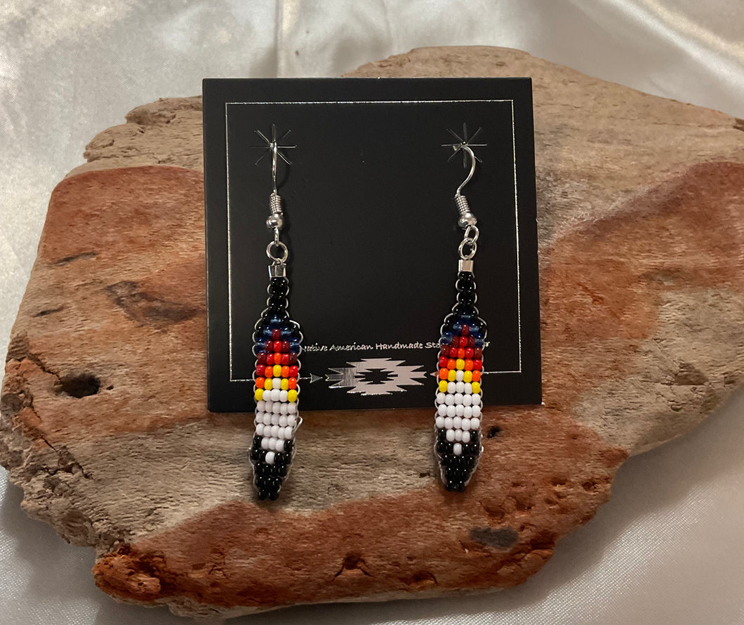 Beaded Feather Dangle Earrings