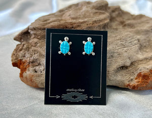 Turquoise & Different Stone Sterling Silver Small Stud Earrings