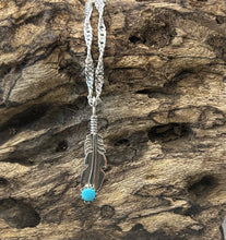 Sterling Silver Feather Necklace w/ Sleeping Beauty Turquoise