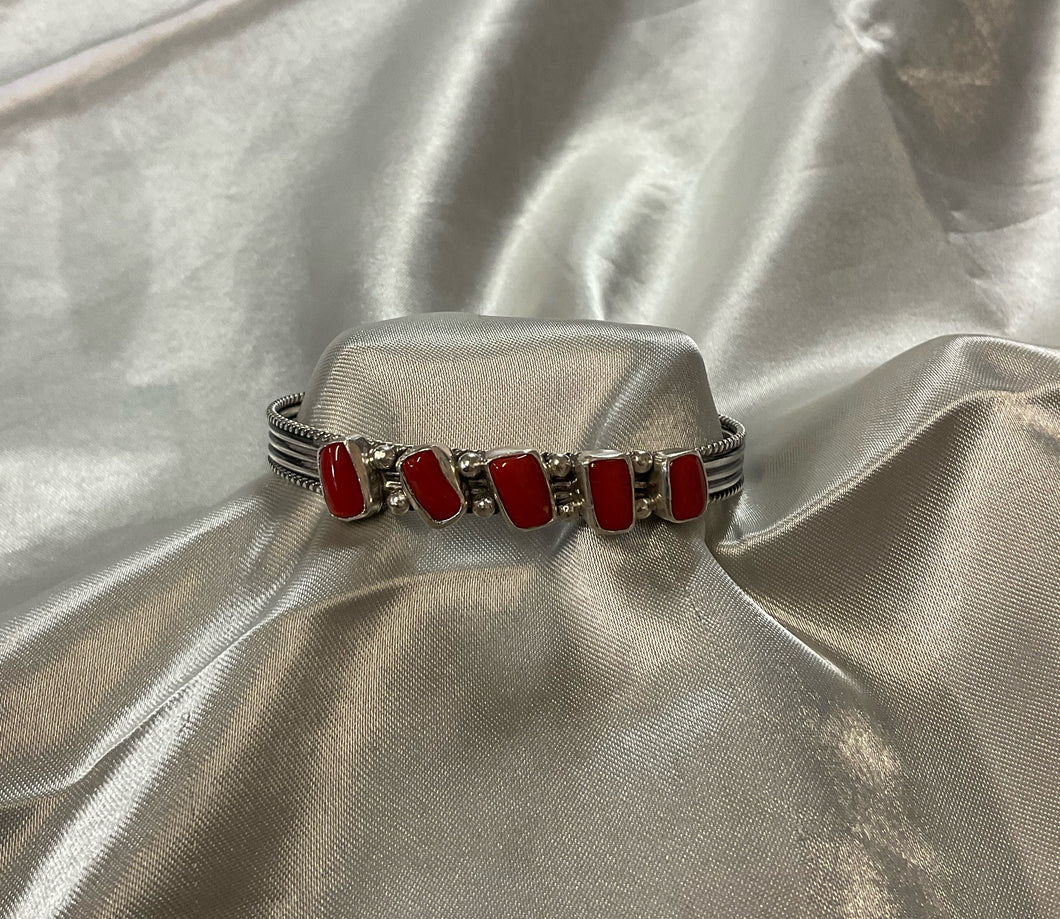 Red Coral Sterling Silver Bracelet