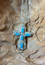 Sterling Silver w/ Sleeping Beauty Turquoise Cross Necklace