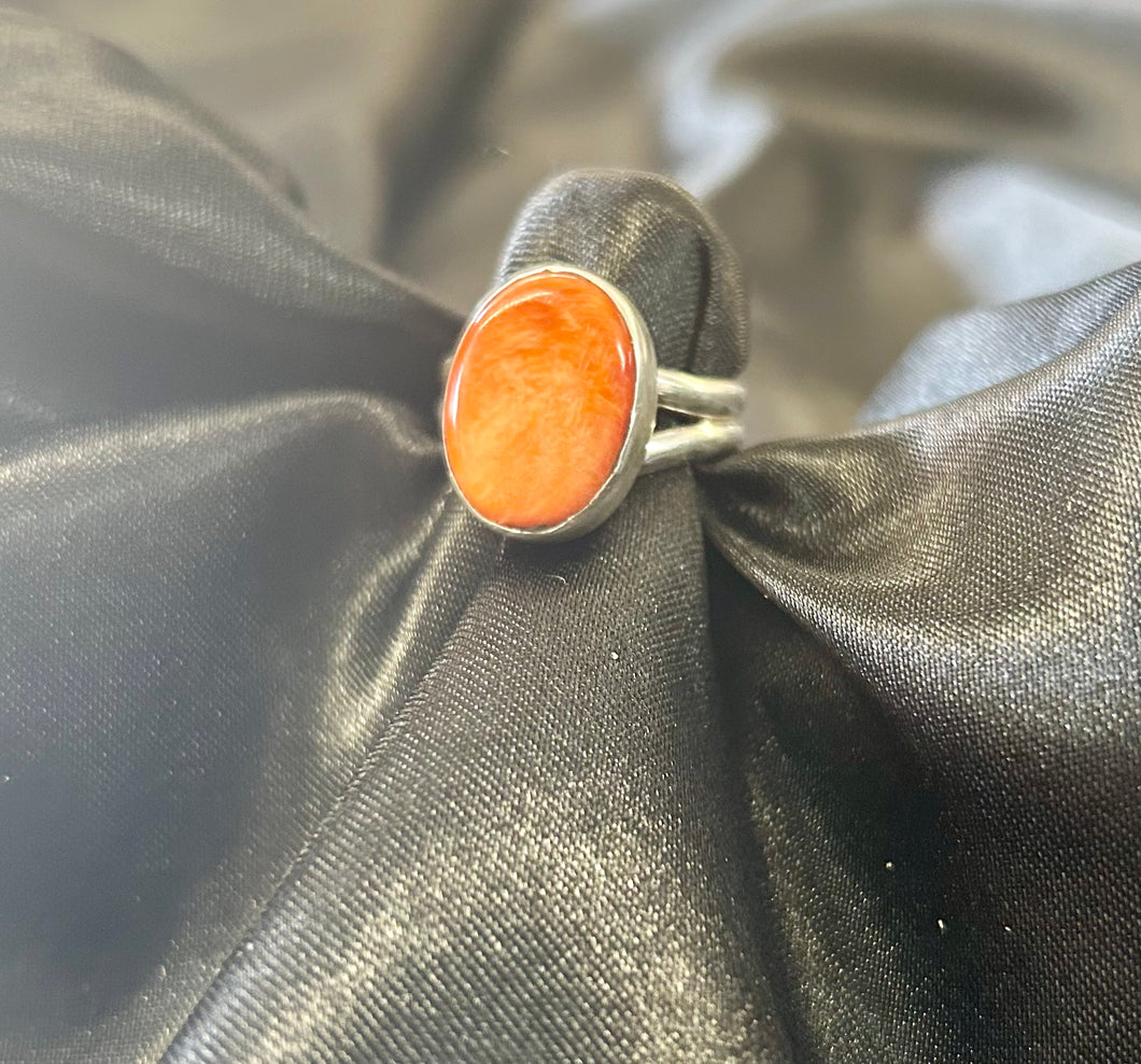 Orange Spiny Sterling Silver Ring