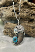 Sterling Silver Bear Claw Pendant w/ Morenci Turquoise
