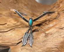 Sterling Silver Feather Bracelet w/ Sleeping Beauty Turquoise