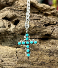 Sterling Silver Cross Necklace w/ Sleeping Beauty Turquoise 24"