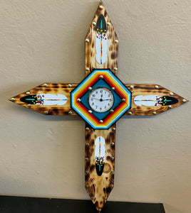 Wood Cross with Clock
