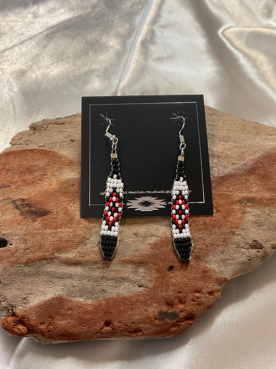 Beaded Feather Dangle Earrings