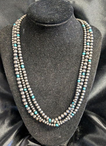 Navajo Pearls w/ Turquoise Necklace 3 Strands