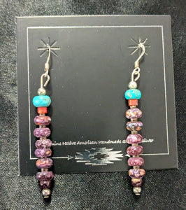 Multi-Colored Turquoise and Coral Dangle Earrings