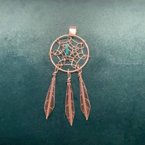 Sterling Silver 3 Feather Dreamcatcher Pendant