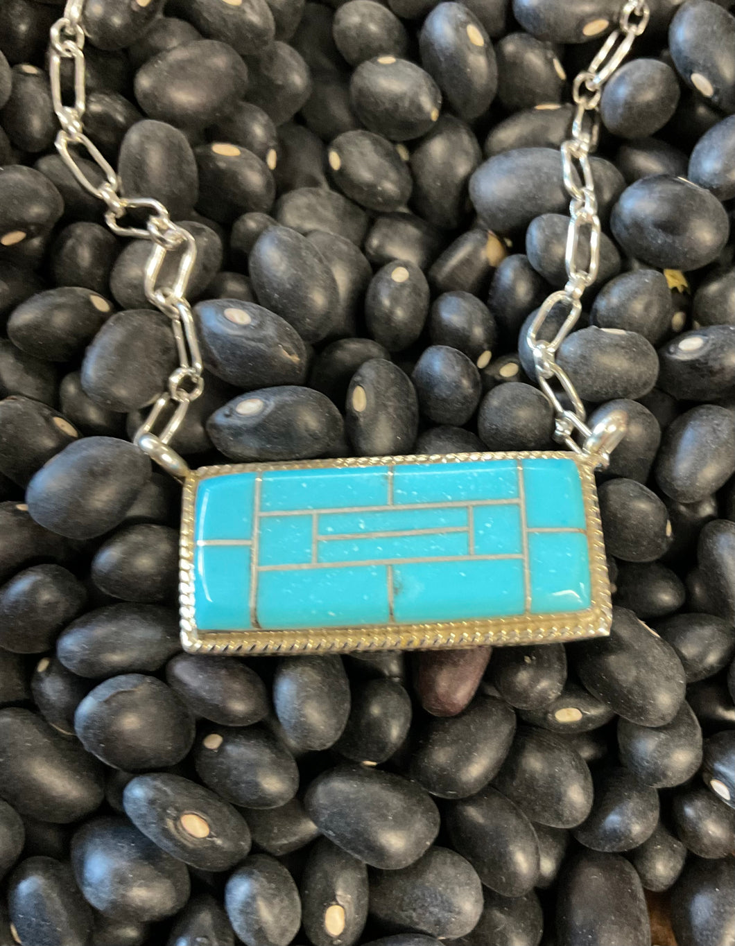 Turquoise inlay bar necklace